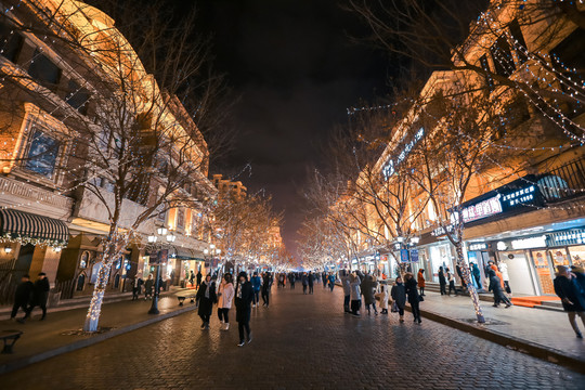 哈爾濱 中央大街 夜景 街景