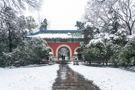 靈谷景區(qū)紅山門雪景