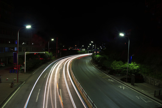 城市夜景汽車燈光軌跡