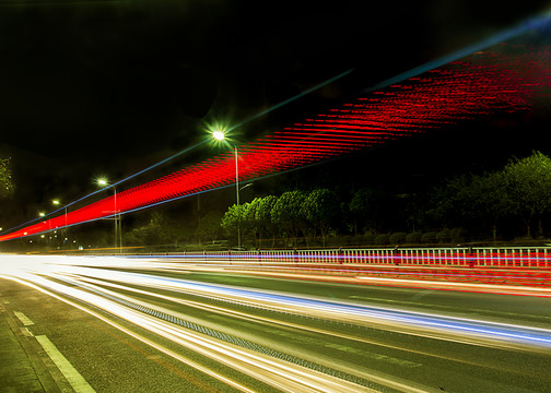 城市夜景汽車燈光軌跡