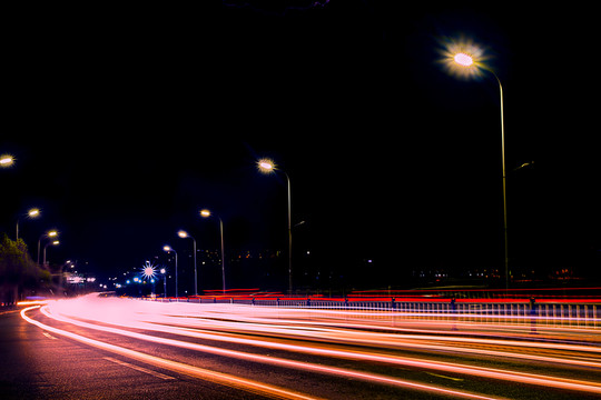 城市夜景汽車(chē)燈光軌跡