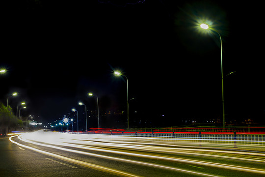 城市夜景汽車燈光軌跡