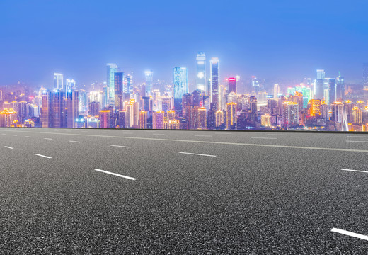 城市道路夜景摩天大樓天際線