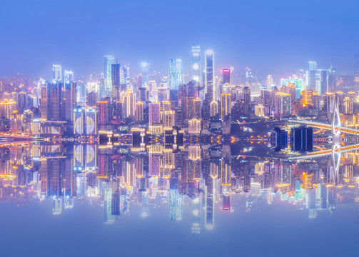 城市廣場(chǎng)夜景摩天大樓天際線