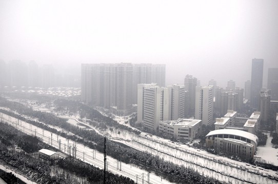 城市雪景 俯拍 白天