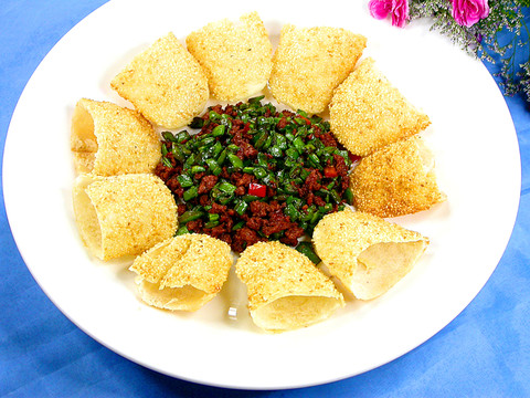 欖菜肉末四季豆夾餅