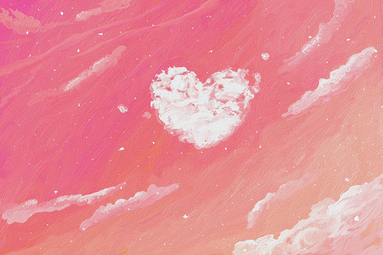 粉色天空 心型云朵