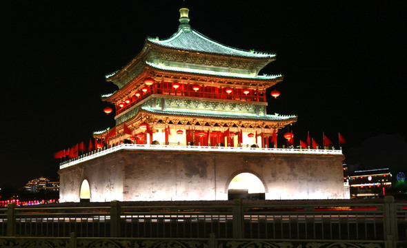 西安鐘樓高清夜景