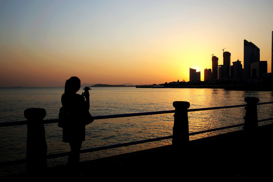 青島海濱夕陽