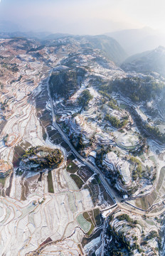 溫州茗岙梯田雪景全景圖