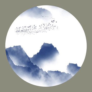 圓形小品水墨畫山水