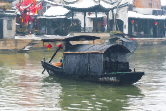 古鎮(zhèn)西塘油畫(huà)效果