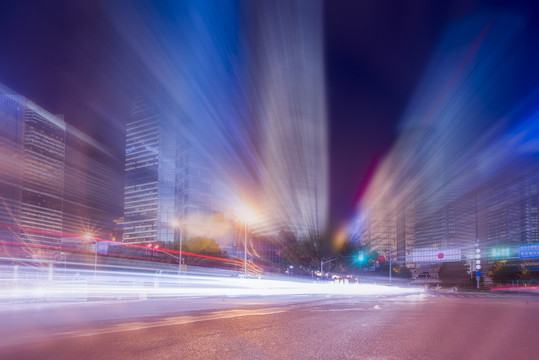 上海陸家嘴城市道路建筑夜景