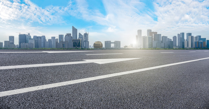 杭州城市道路摩天大樓天際線