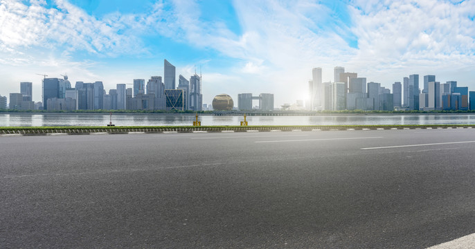 杭州城市道路摩天大樓天際線