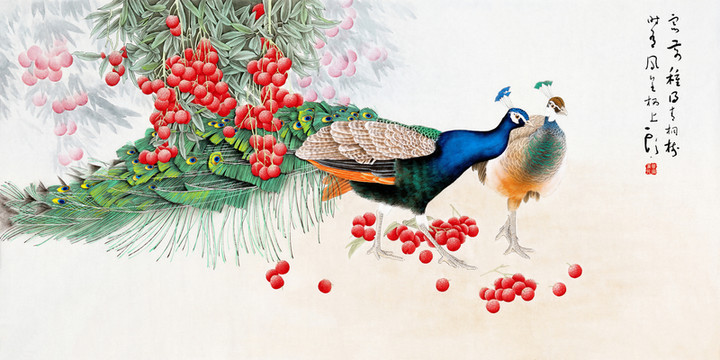 孔雀荔枝圖