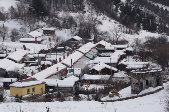 雪鄉(xiāng)風(fēng)景雪村房屋