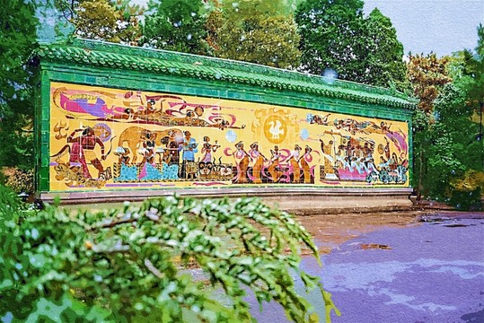 日壇祭日壁畫 水粉畫效果