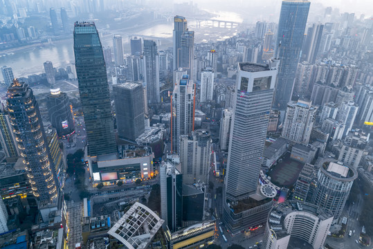俯瞰重慶城市建筑景觀摩天大樓