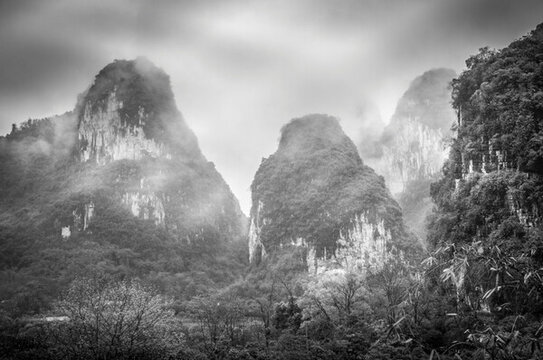 霧色山景
