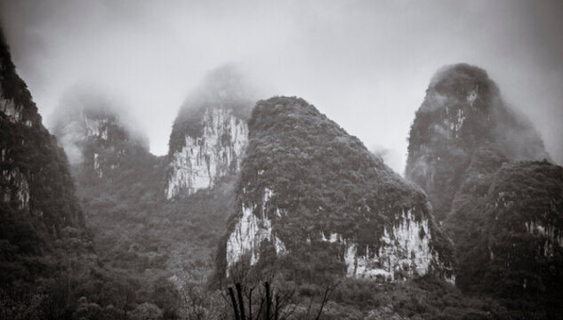霧色山景
