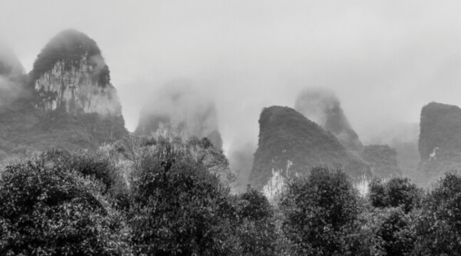 霧色山景