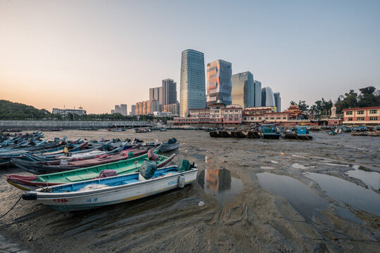 廈門海邊漁港黃昏風景