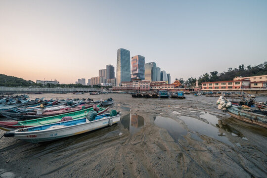 廈門海邊漁港黃昏風景