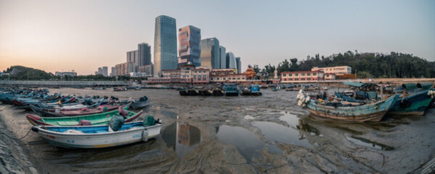 廈門海邊漁港黃昏風(fēng)景