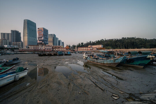 廈門海邊漁港黃昏風景