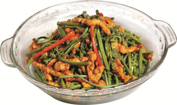 山蕨菜炒肉絲