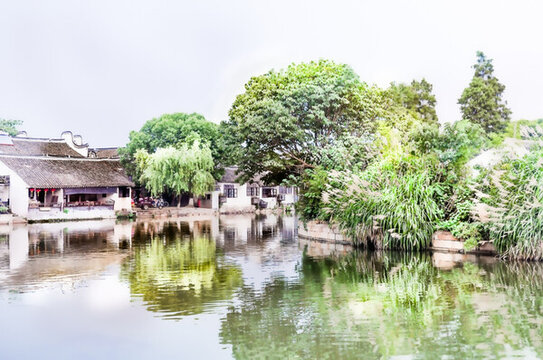 西塘古鎮(zhèn)水彩畫