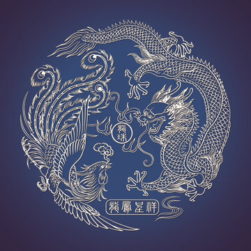 龍鳳 龍鳳呈祥 青花底龍鳳
