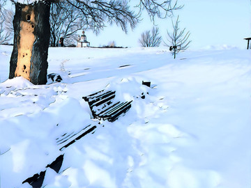 雪天藝術(shù)風(fēng)景畫