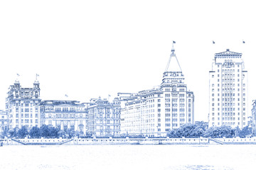 上海外灘老建筑線描