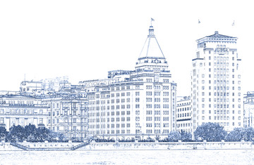 上海外灘老建筑線描