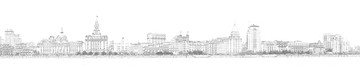 上海外灘老建筑全景線描