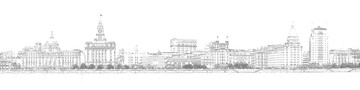 上海外灘老建筑全景線描