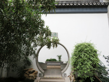 中式園林門洞 回紋平底圓門