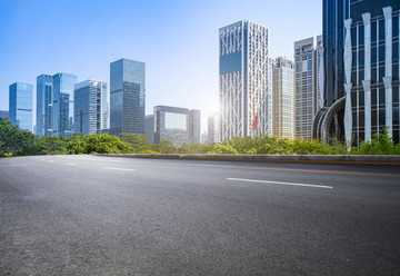 道路瀝青路面和深圳CBD建筑景