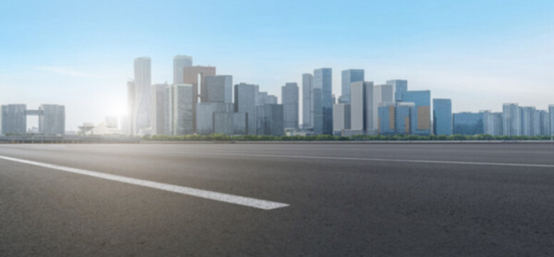 城市道路瀝青路面和杭州摩天大樓