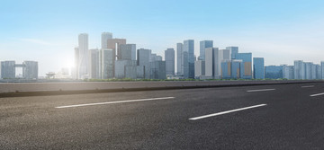 城市道路瀝青路面和杭州摩天大樓