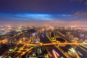 俯瞰广州市中心广州大桥夜景