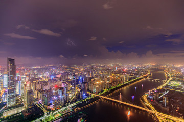 俯瞰廣州珠江獵德大橋夜景