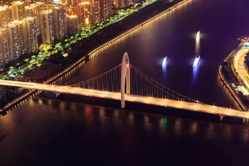俯瞰廣州珠江獵德大橋夜景