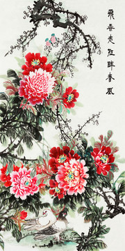 花開富貴國畫牡丹玄關(guān)掛畫