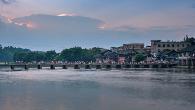 小鎮(zhèn)古鎮(zhèn)古橋小河夜景