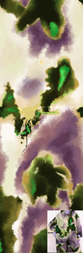 棕綠水墨花