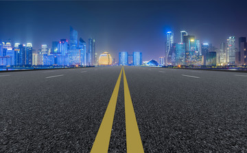 道路路面和杭州錢江新城摩天大樓