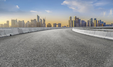 道路路面和杭州錢江新城建筑群